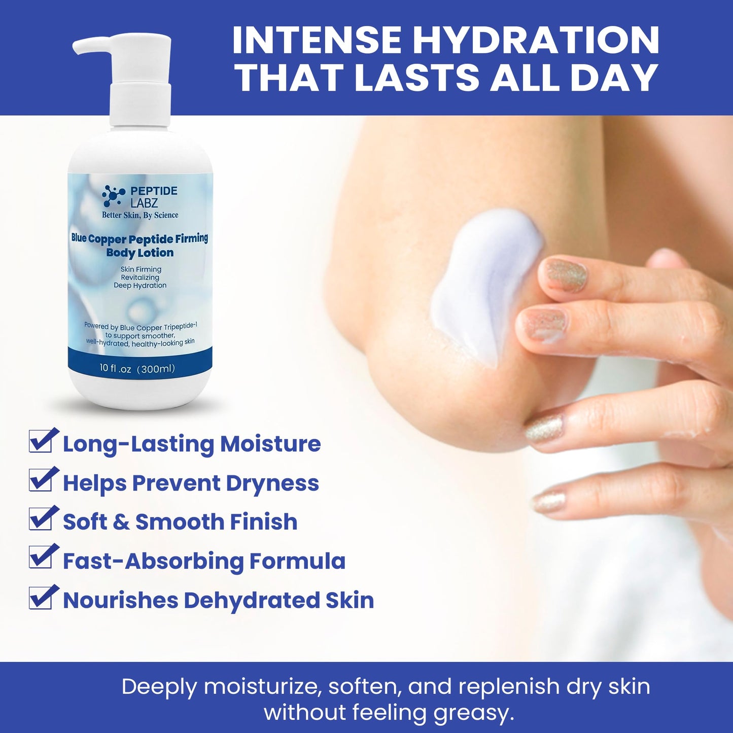 Copper Peptide & Hyaluronic Acid - Body Lotion - Skin Revitalizing, Skin Firming & Hydrating Formula, 10 Fluid Ounce