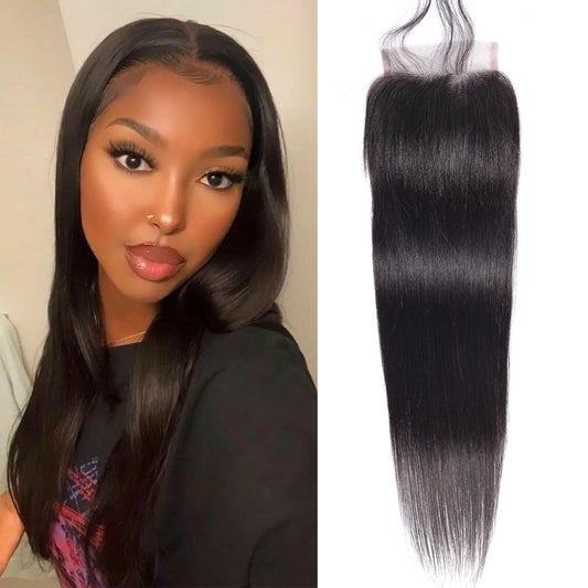 Odir 12 Inch Straight 4x4 Lace Closure Brazilian Human Hair 150% Density Unprocessed Straight Virgin Human Hair Swiss Lace Closure HD Lace Frontal No Bleached Knots Closure Natural Color