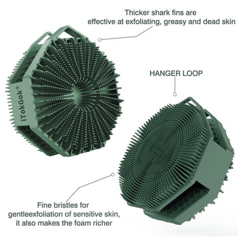 iTokGok® Premium 2-in-1 Silver-Infused Silicone Body Scrubber for Men, Double-Sided Design Body Brush Silicone Body Scrubber Exfoliating Body Brushes for All Skin, Lathers Well - Midnight Green