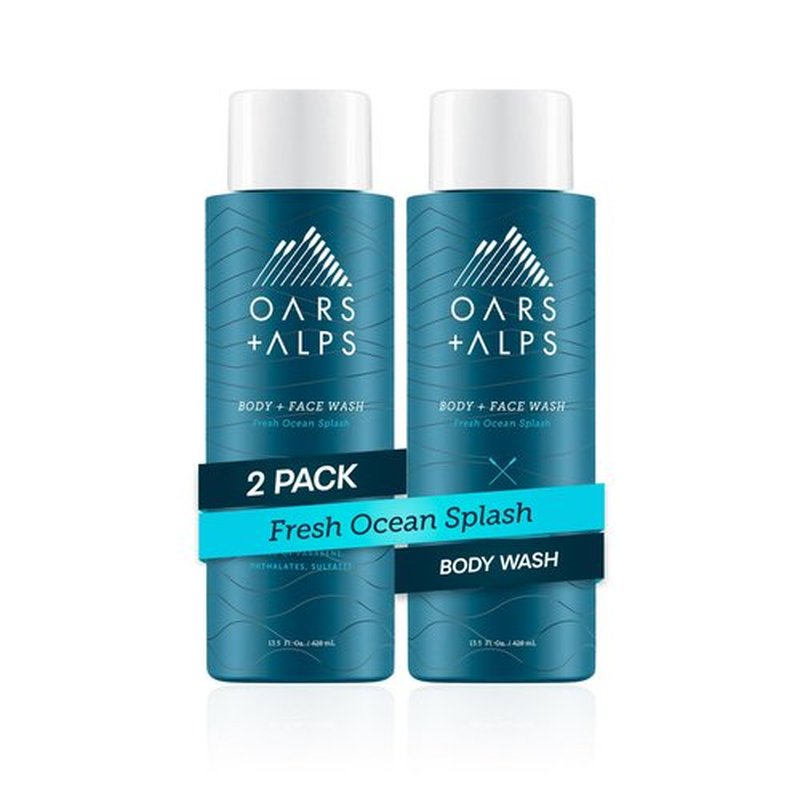 Oars + Alps Men's Moisturizing Body and Face Wash, Skin Care Infused with Vitamin E and Antioxidants, Sulfate Free, Fresh Ocean Splash, 2 Pack