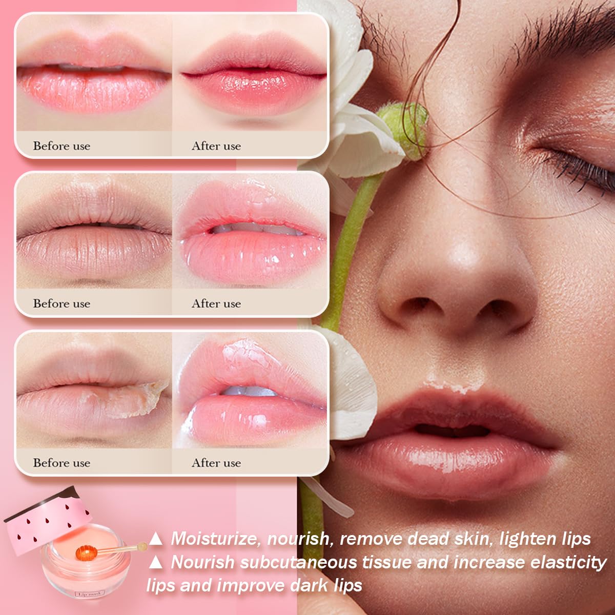 4 Pcs Strawberry & Honey Lip Balm, Moisturizing Propolis Sleeping Lip Mask, Vitamin E Lip Masks, Hydrate Repair Prevent Dry Cracked Lip Exfoliator Lip Care (2 Pack Strawberry - 2 Pack Honey)