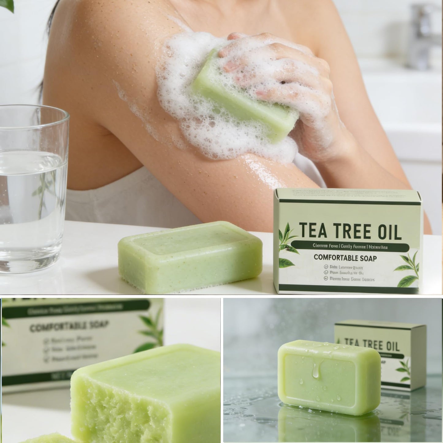 Gptkop 2PCS Tea Tree Oil Soap Bar | Purifying & Balancing Body Soap for Men & Women with Natural Oil, Gentle Exfoliating Bar for Face, Foot & Body Care