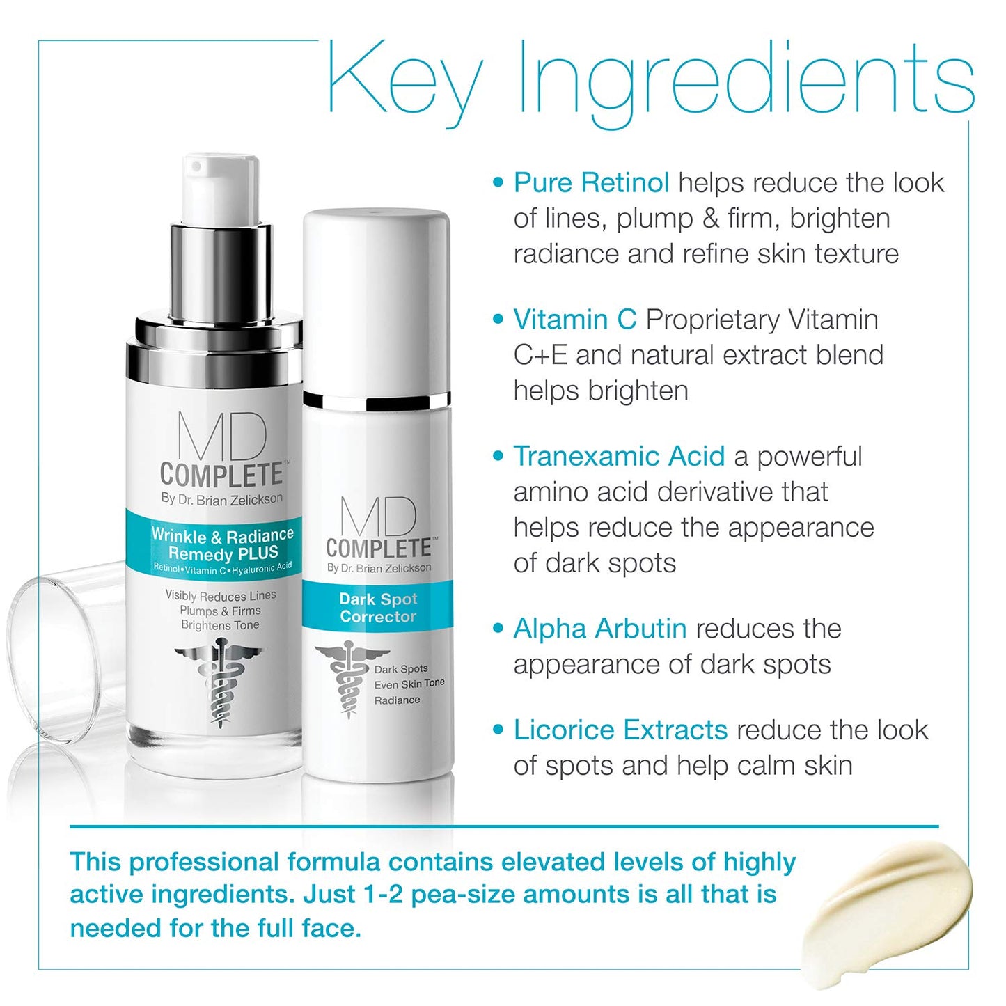 MD Complete Dark Spot Duo Professional Dermatologist Skin Rejuvenation including Dark Spot Corrector 1.0 Fl Oz and Wrinkle & Radiance Remedy PLUS 1.0 Fl Oz | Set of Two