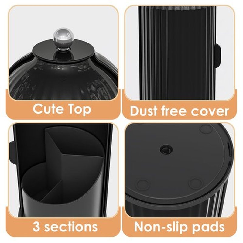YOOLENS Makeup Brush Holder Organizer with Lid,360 Rotating Clear Dustproof Makeup Brushes Organizer for Vanity Desktop Bathroom Countertop, All Black