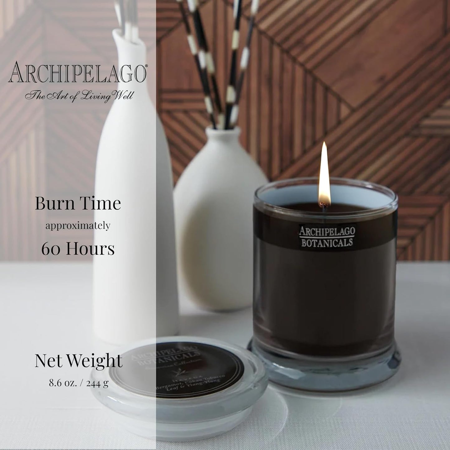 Archipelago Botanicals Kashmir Glass Jar Candle, Kashmir Vanilla, Orange Blossom and Sandalwood Scent, Lead-Free Candle Wicks, Burns Approx. 60 Hours (8.6 oz)