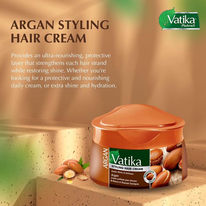 Vatika Argan Hair Cream - Exotic Shine & Softness | 210ml Styling Cream