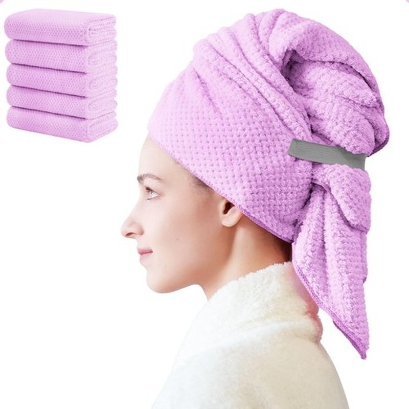 Wuwahold Microfiber Hair Towels, Waffle Hair Towel Set, Super Soft Highly Absorbent, Sturdy Quick Drying Turbans for Long, Thick, Curly Hair (5 Pack, 40" x 20")