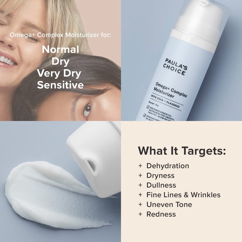 Paula's Choice Omega+ Complex Lightweight Face Moisturizer, Shea Butter & Plant Oils, Omega Chia & Flaxseed Brightening Vitamin C, Face Cream for Dry & Sensitive Skin, Fragrance-Free
