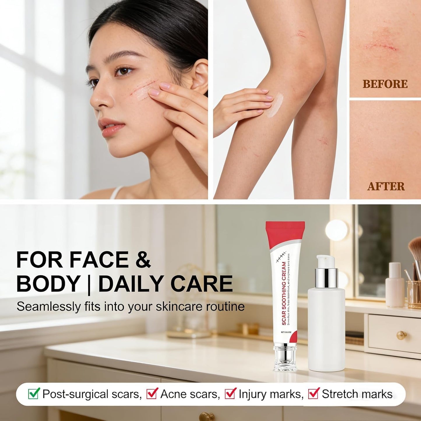 CleJoy Scar Soothing Cream & Smoothing Cream for Scars - Gentle Care for Sensitive Skin, Helps Improve Appearance of Scars, Reduces Redness, Lightweight Non-Greasy Formula