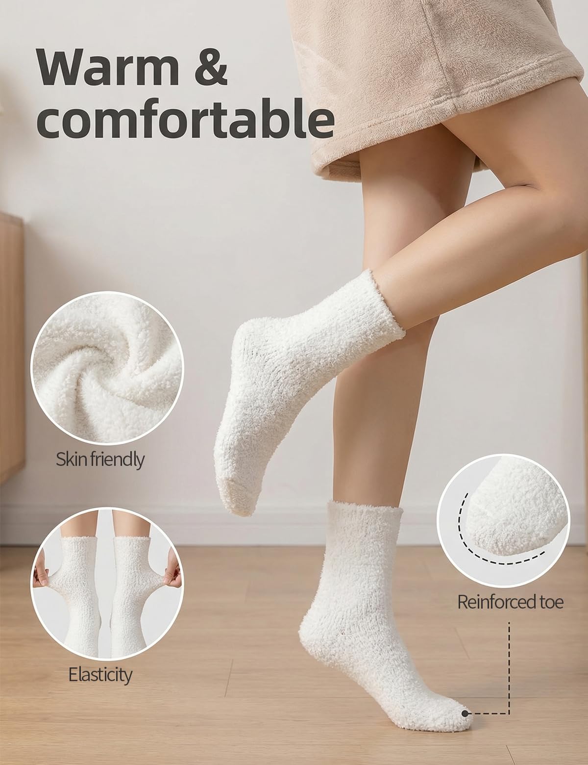 TOCONFFON Women's Fuzzy Socks Cozy Fluffy Socks Hospital Home Sleep Slipper Socks Warm Cozy Gifts Ideas for Mom 6 Pairs(3 White 3 Black)