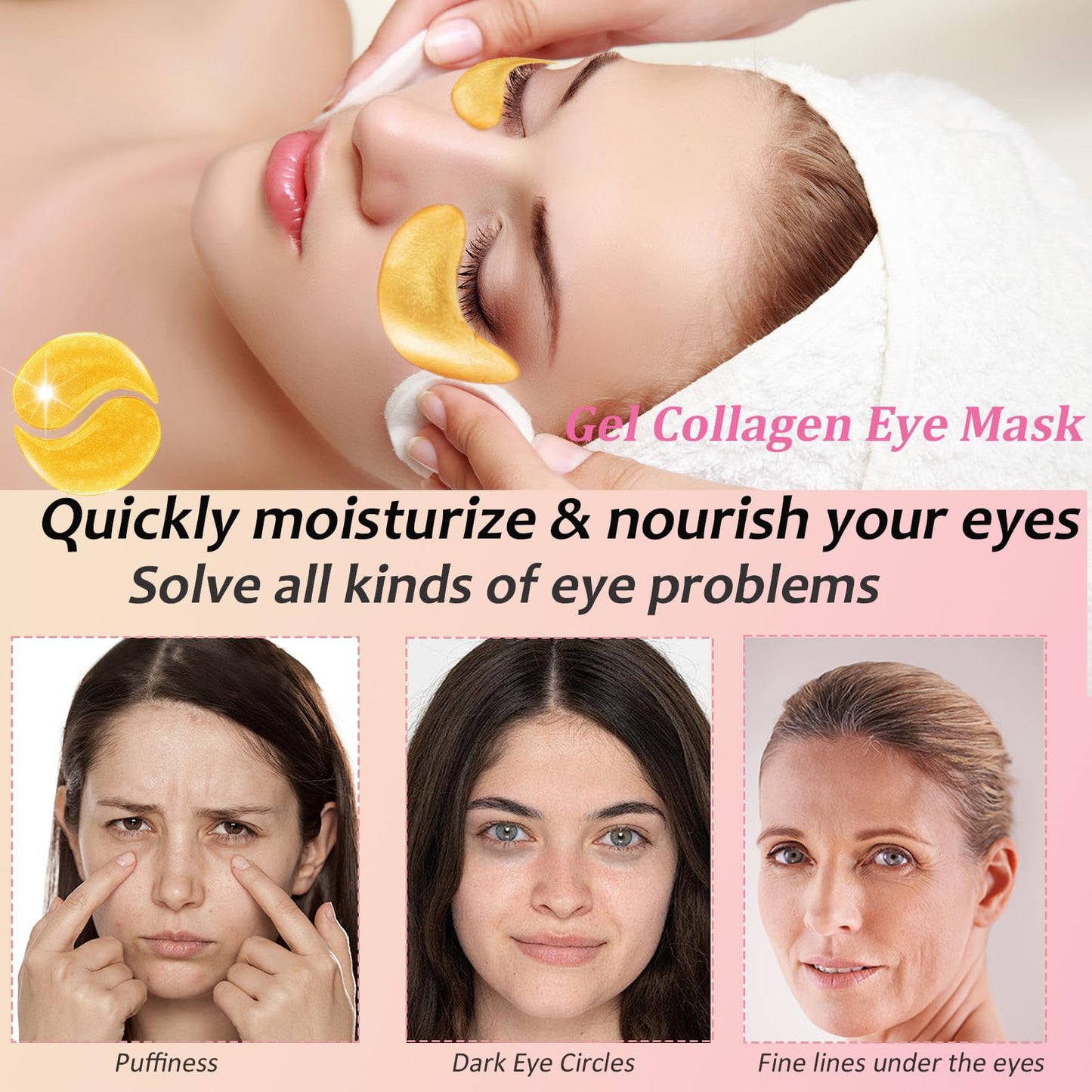 32 Pairs Eye Masks & Lip Masks, 24K Gold Gel Crystal Collagen Eye Patches for Puffy Eyes, MoisturizingLip Mask Pink Lip, Anti-Aging Eye andLip Masks for Reducing Fine Lines & Dark Circles