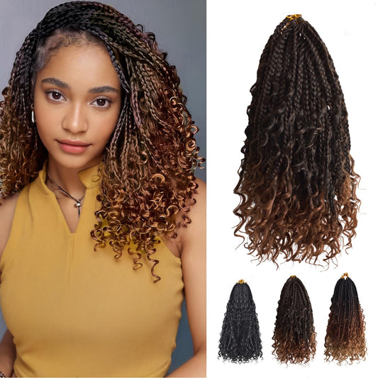 SHDanrtsey 15 Inch Goddess Bohemian Box Braids Crochet Hair 128 Strands Curly Ends 8 Packs Synthetic Braiding Hair Extensions for Black Women（1B/30）