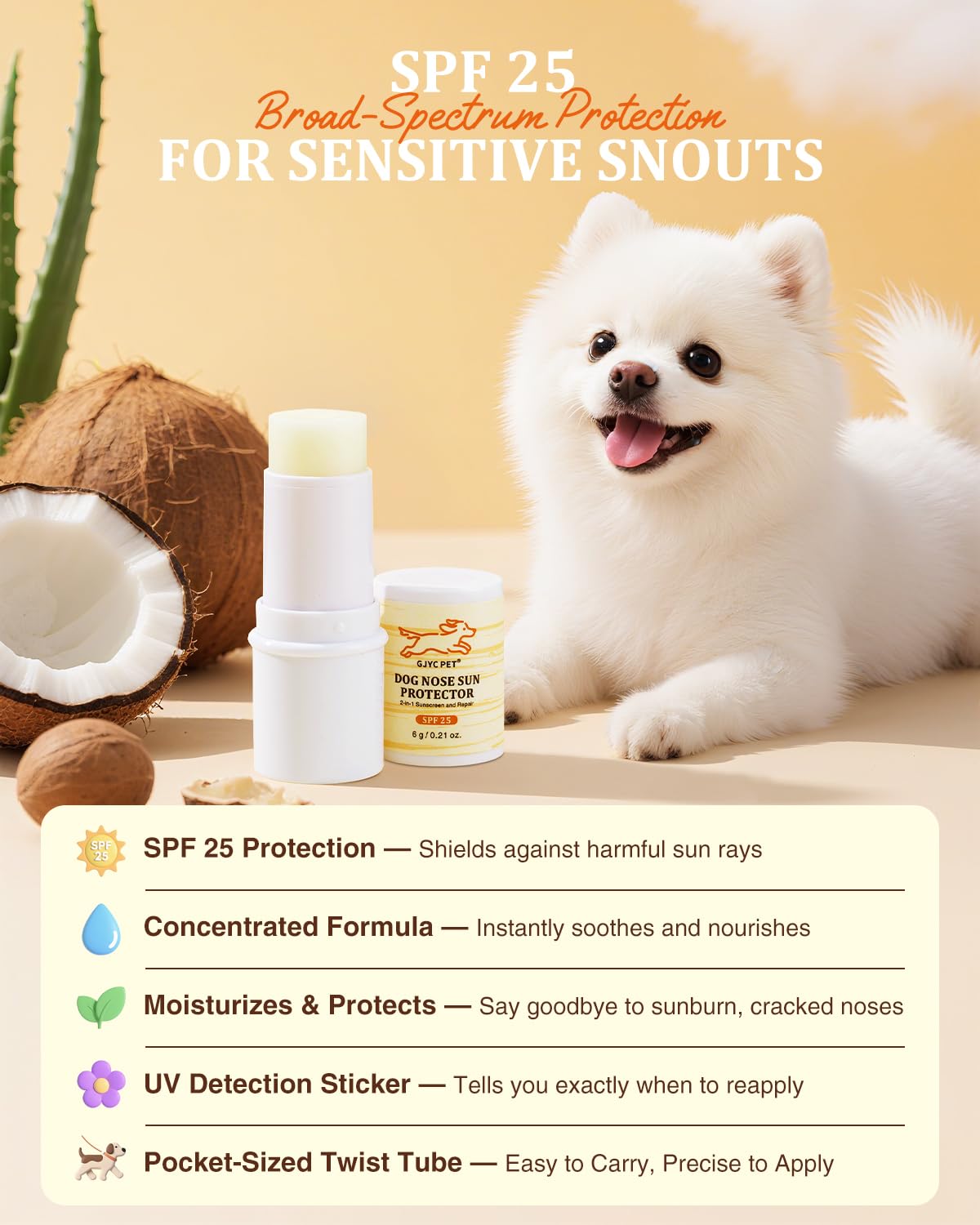 Dog Nose Sun Protector Balm - SPF25+ Snout Sunscreen for Pups, Shea Butter & Coconut Oil Moisturizer Formula, Protects & Against Dry, Cracked Sensitive Noses