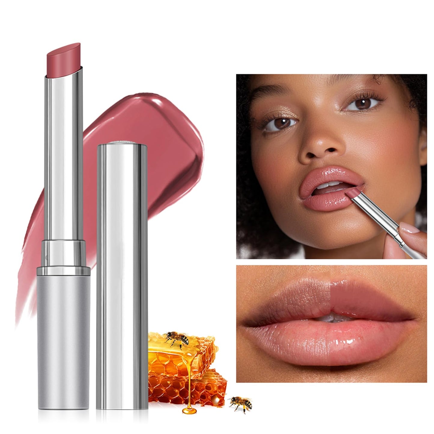 HJXUQIME 2PCS Hydrating Honey Lipstick，Sheer Tinted Lip Balm for All Skin Tones, Moisturizing Nourishing Formula with Natural Black Cherry Tint (Black + Pink)