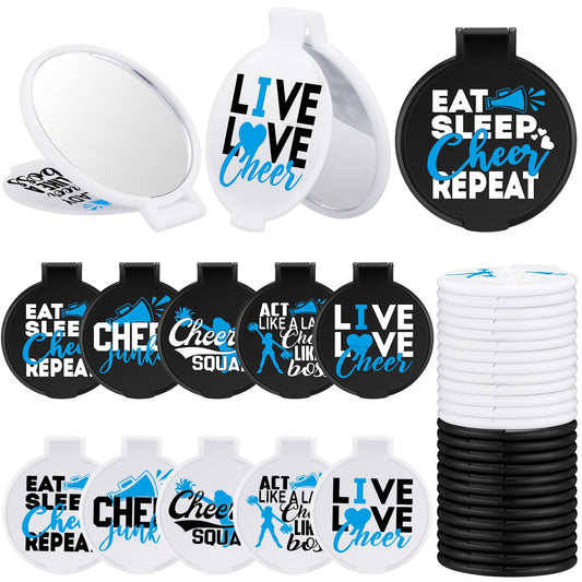Wenqik 50 Pcs Cheerleader Mirror Gifts Cheerleading Compact Mirror Bulk Folding Pocket Mirror Cheer Party Favors for Team(Blue Cheer)