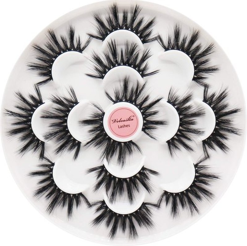 Veleasha Lashes Faux Mink Lashes Eyelashes Dramatic Look Spiky False Eyelashes Handmade Volume Fake Lashes Long Eye Lashes 7 Pairs Luxurious Fluffy Fake Eyelashes Pack (45A)