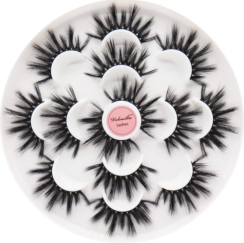 Veleasha Lashes Faux Mink Lashes Eyelashes Dramatic Look Spiky False Eyelashes Handmade Volume Fake Lashes Long Eye Lashes 7 Pairs Luxurious Fluffy Fake Eyelashes Pack (45A)