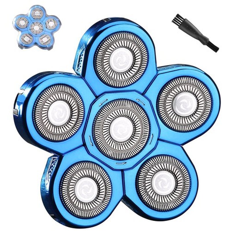 FOXSONIC Blue 6 Blades Shaver Replacement Heads for Head Shaver, 6 Blades Head Shaver Replacement Blades Bald Shaver with Blade Cover Electric Razor Shaver Head