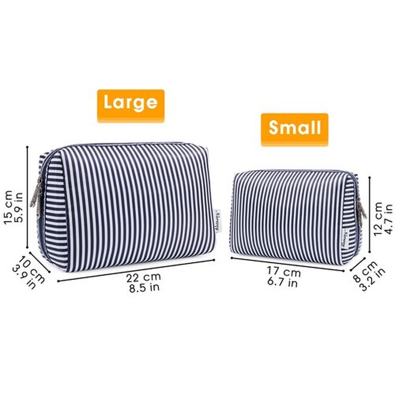 Large Makeup Bag Zipper Pouch Travel Cosmetic Organizer for Women (Large, Blue Stripe)