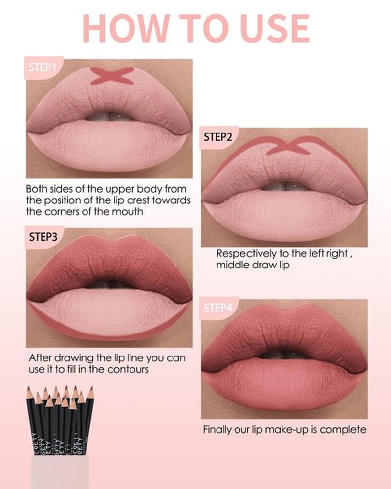 Matte Lip Liner Pencil Set, 12 Colors Creamy Lipliner Crayon, Long Lasting Waterproof Lip Tint Stain, Smooth, High Pigmented, Smudge-Proof Non-Stick Cup Lipstick Makeup Pen, Lip Liners Kit for Women-S