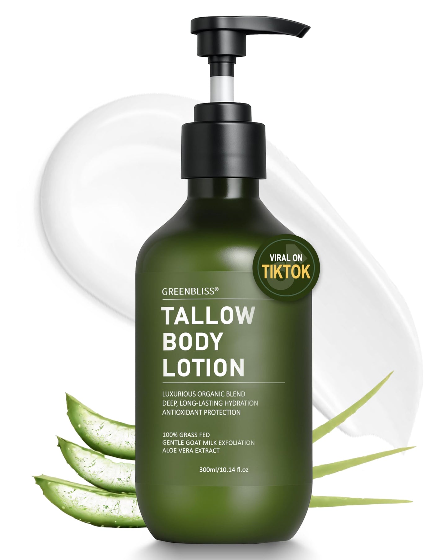 Beef Tallow for Skin Body Lotion - 100% Organic Grass Fed Tallow Balm Face + Body, Whipped Moisturizer for Sensitive Skin, Natural Deep Hydration Lotion, Sensitive Skin Safe, 300ml/10.14 FL. oz.