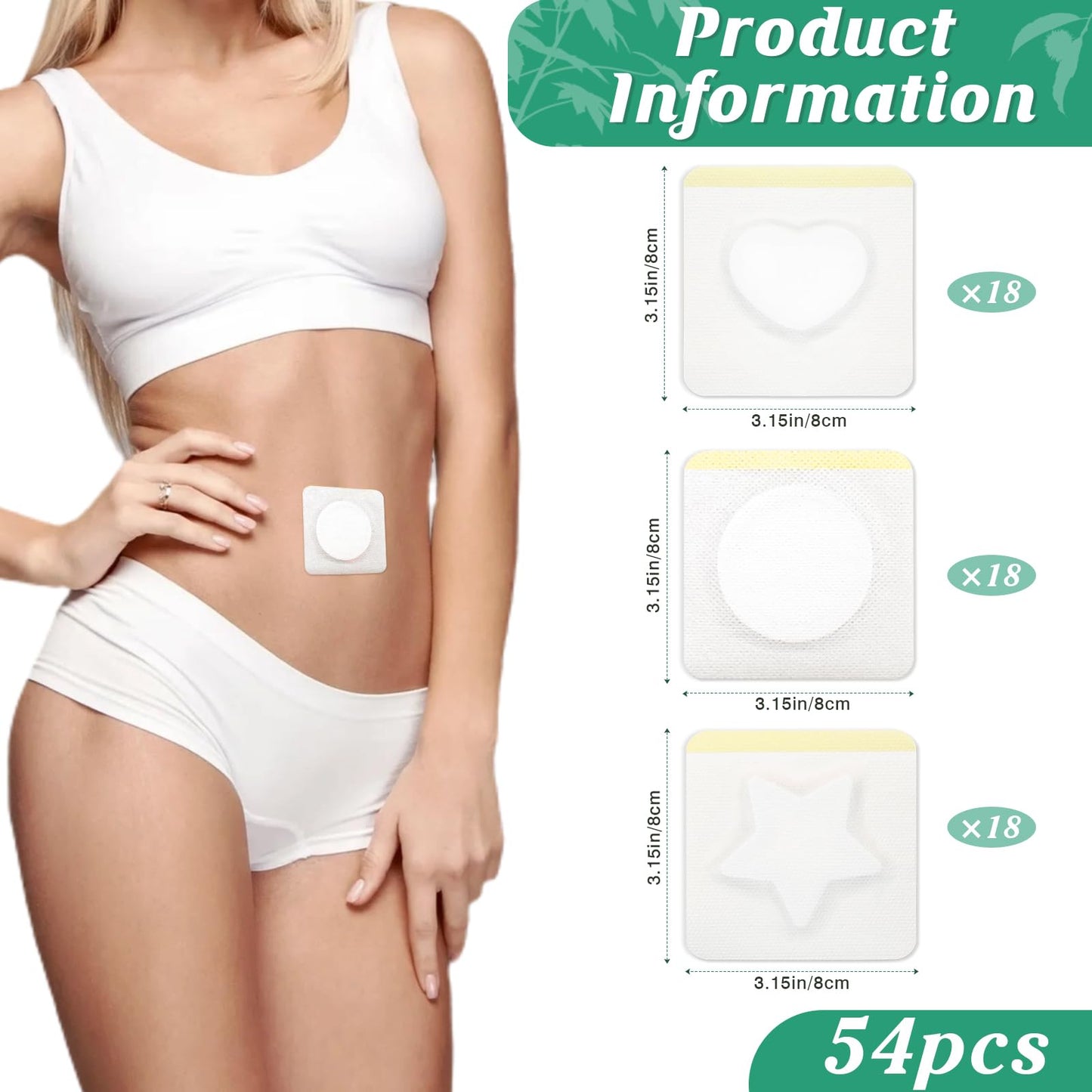 54 PCS Disposable Castor Oil Patches，Organic Cotton Castor Oil Belly Button Patches（Stars, Hearts, Circles），Portable Self-Adhesive Anti Leakage No Wash