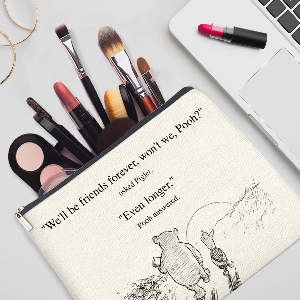 YeleY Friendship Gifts for Women Friends, Pooh Bear Gifts for Best Friends, Classic Pooh Bear Makeup Bag Cosmetic Bag