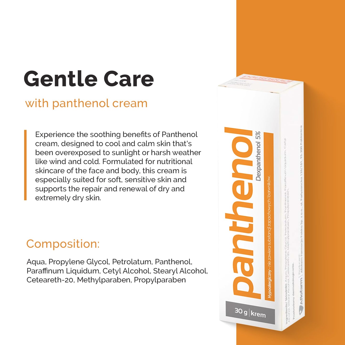 Panthenol - Cream, Ideal for Sun-Exposed or Weather-Affected Skin, Moisturizes Dry Skin, Nutritional Skincare for Soft and Sensitive Skin - 30g