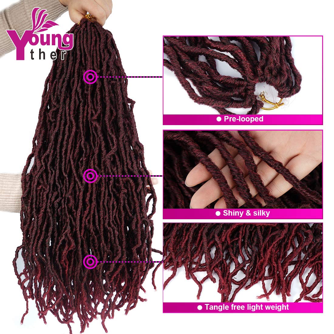 6 Packs New Faux Locs Crochet Hair Most Natural 24 inch New Soft Locs Crochet Hair New Goddess Locs Crochet Hair for Black Women (24 inch 6packs, Mbug)