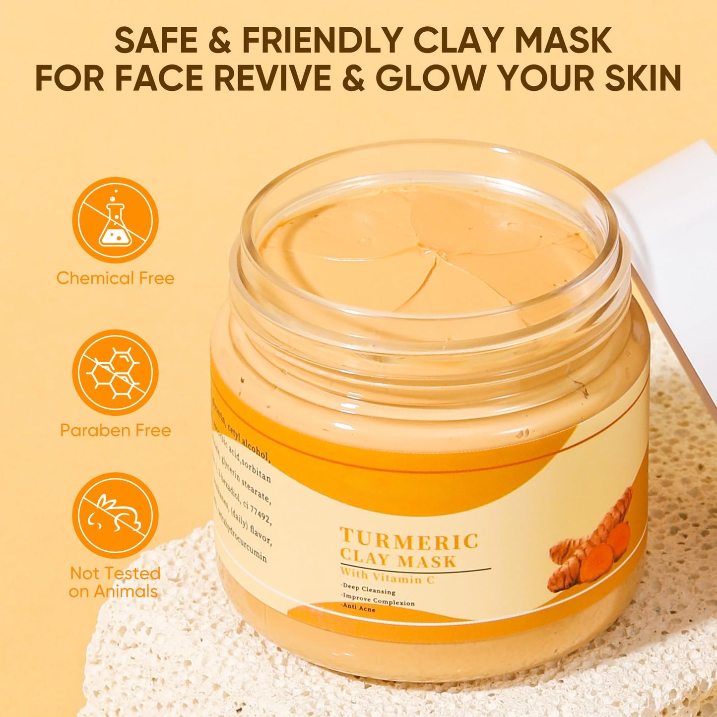 OUPEICHARM Clay Face Mask Turmeric Vitamin C Clay Mask Deep Cleansing Face Mask Skin Care Improve Dull Skin, Skincare Facial Mask for Controlling Oil and Refining Pores