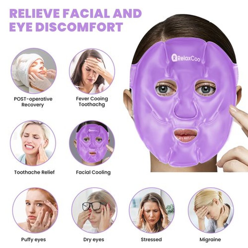 RelaxCoo Cold Face Eye Mask Ice Pack Reduce Face Puff,Dark Circles,Gel Hot Cold Compress,Face SPA for Woman Sleeping, Pressure, Headaches, Skin Care， Purple