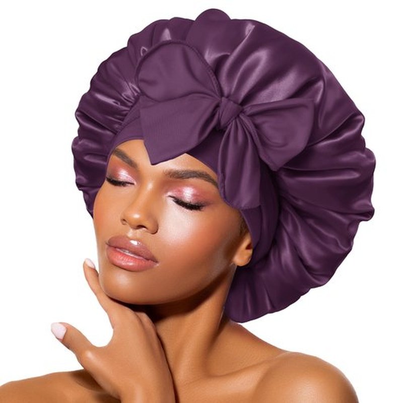 BONNET QUEEN Satin Bonnet Silk Bonnet for Sleeping Women Hair Bonnet Night Sleep Cap Scarf wrap for Curly Hair with tie Band Prune
