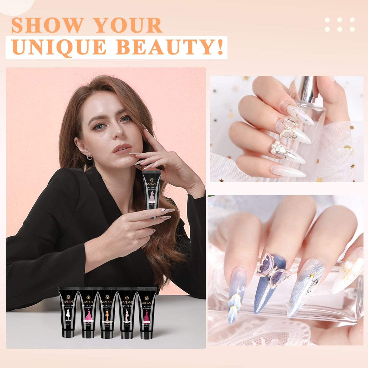 SAVILAND Poly Gel Nail Kit - 6 Colors Polygel Nail Kit with U V Light Purple Pink Nails Extension Gel with Slip Solution Nail Tools All-in-1 Manicure Starter Kit for Home DIY Set