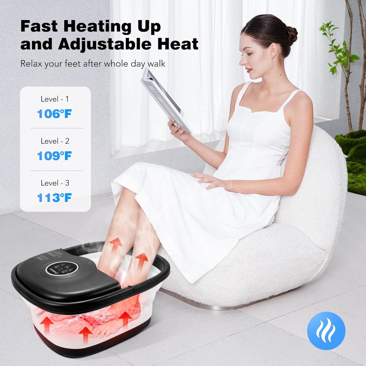 Collapsible Foot Spa Bath - Heated Bubble Massage with Remote Control | 16 Rollers & Pumice Stone for Relaxation