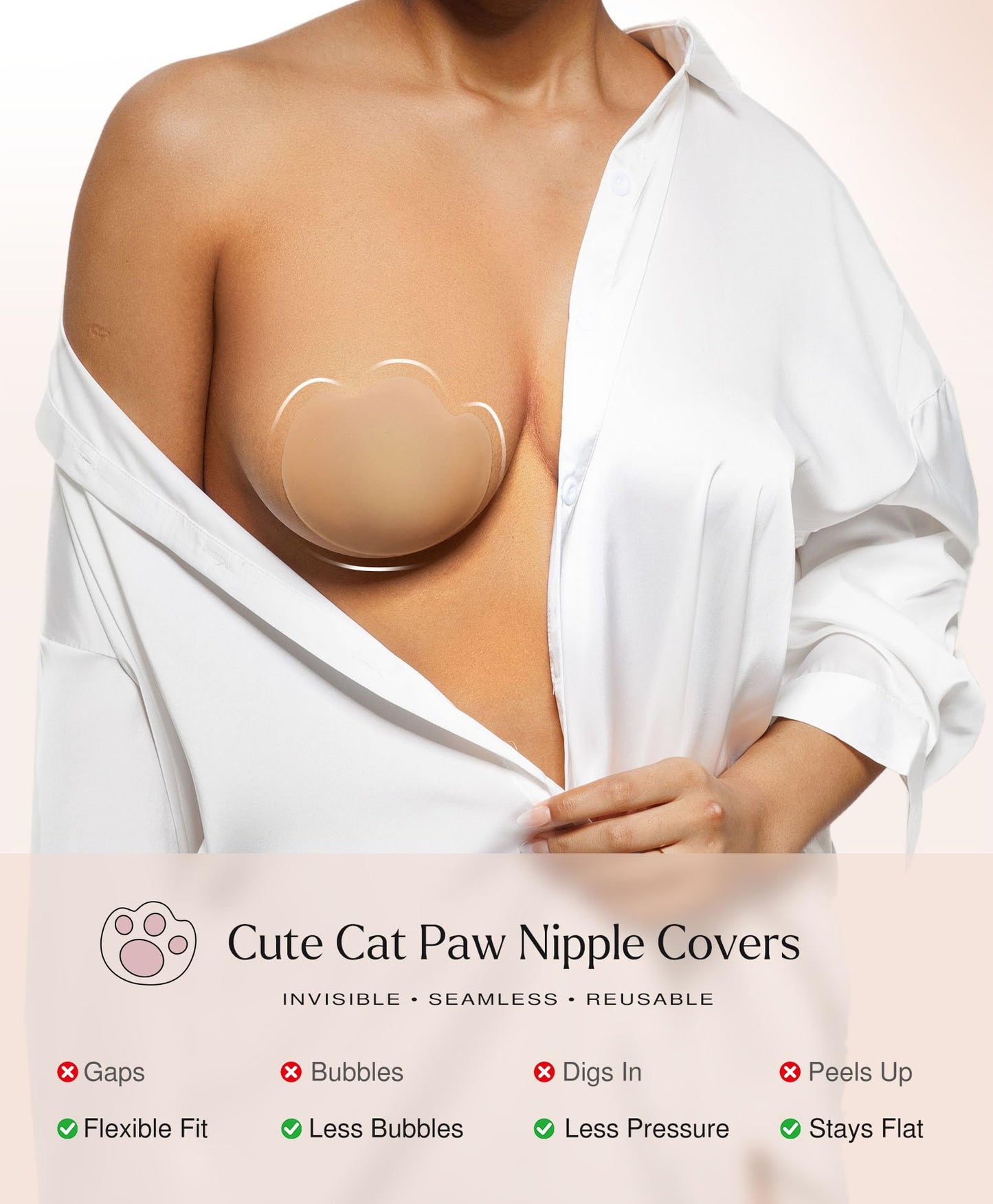 Popilush Nipple Covers - Silicone Reusable Sticky Bra, Cute Cat Paw Shape Seamless Adhesive Bras with Ultra-Thin Edge