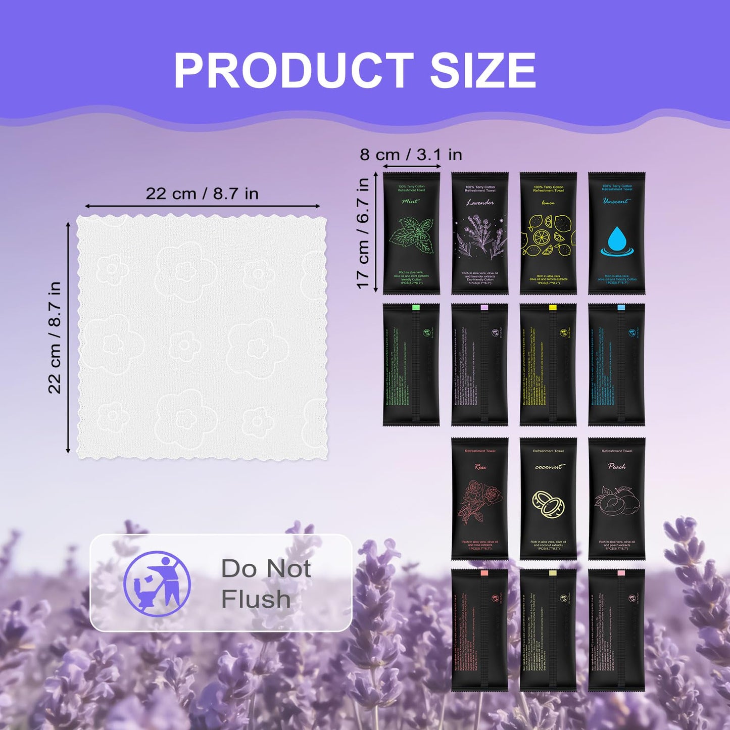 Moist Cotton Towel Bulk Moist Towelettes Individually Wrapped 8.7" x 8.7",White Towel Services,Refreshment Pre Moistened Towels Lavender Lemon Mint Unscented Peach Rose Coconut for Sport Spa (28)