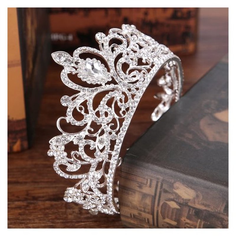 TRUSTTWO Trendy Bridal Wedding Crown Hair Accessories Silver Color Rhinestone Crystal Crown Princess Round Crown Bridal Wedding Crown The New(Silver)