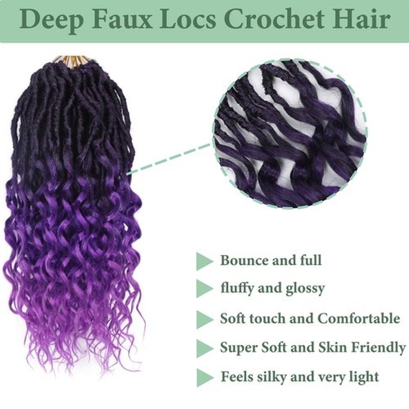 Soft Locs 14 Inch 8 Packs Goddess Locs Crochet Hair with Curly Ends Deep Faux Locs Crochet Hair for Black Women Distressed Locs Crochet Hair Extension (Black mixed Purple)