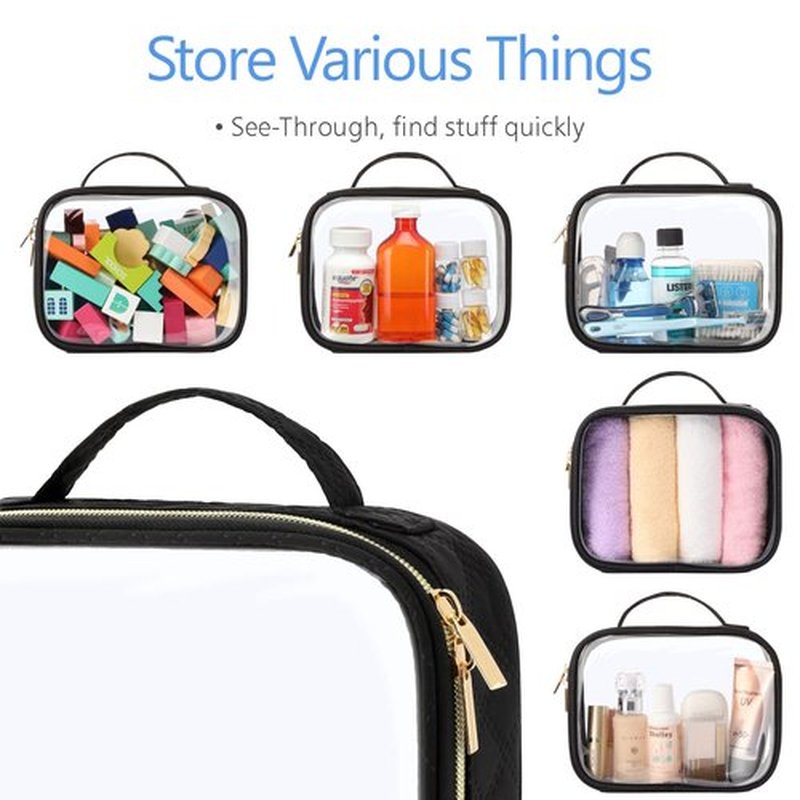 PACKISM TSA Approved Toiletry Bag, 3 Pack Clear Makeup Bags with Handle Large Opening, Clear, Fit Carry-on Travel Essentials, Quart-sized Clear Travel Bags, Black