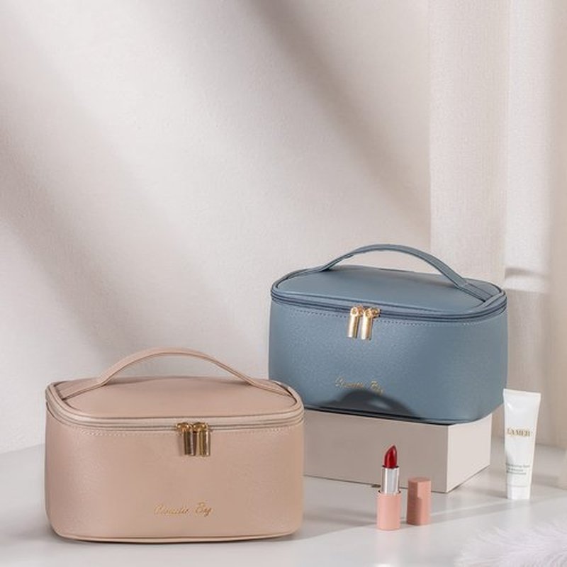 KITENROM Nature Makeup Bag,Premium Travel Makeup Organizer, Ideal Cosmetic Brush Bags Case for Women (Light Khaki)