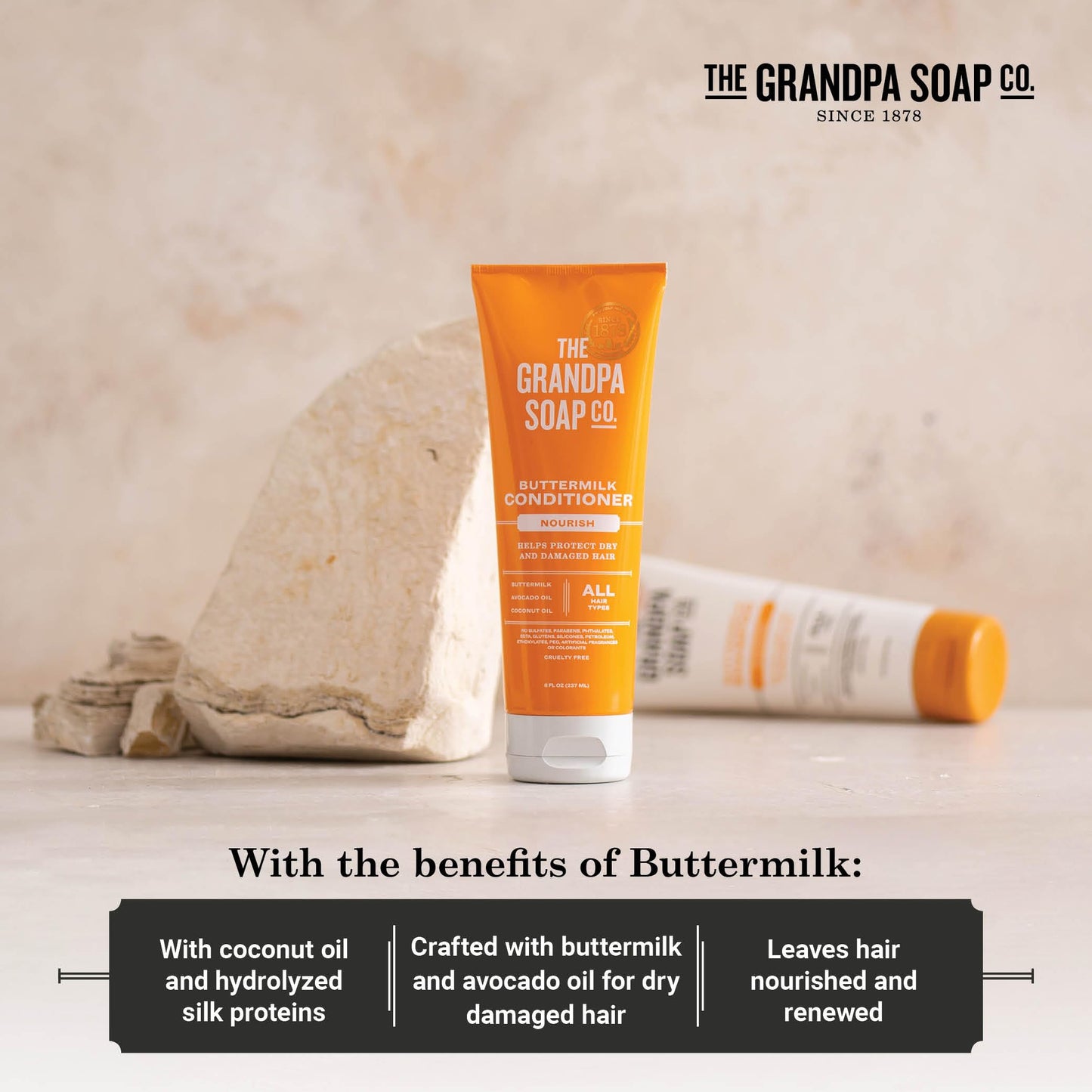 The Grandpa Soap Company Buttermilk Conditioner - Nourishing Formula to Help Strengthen and Hydrate Hair, With Coconut Oil & Silk Protein, Sulfates and Parabens Free, 8 Fl Oz