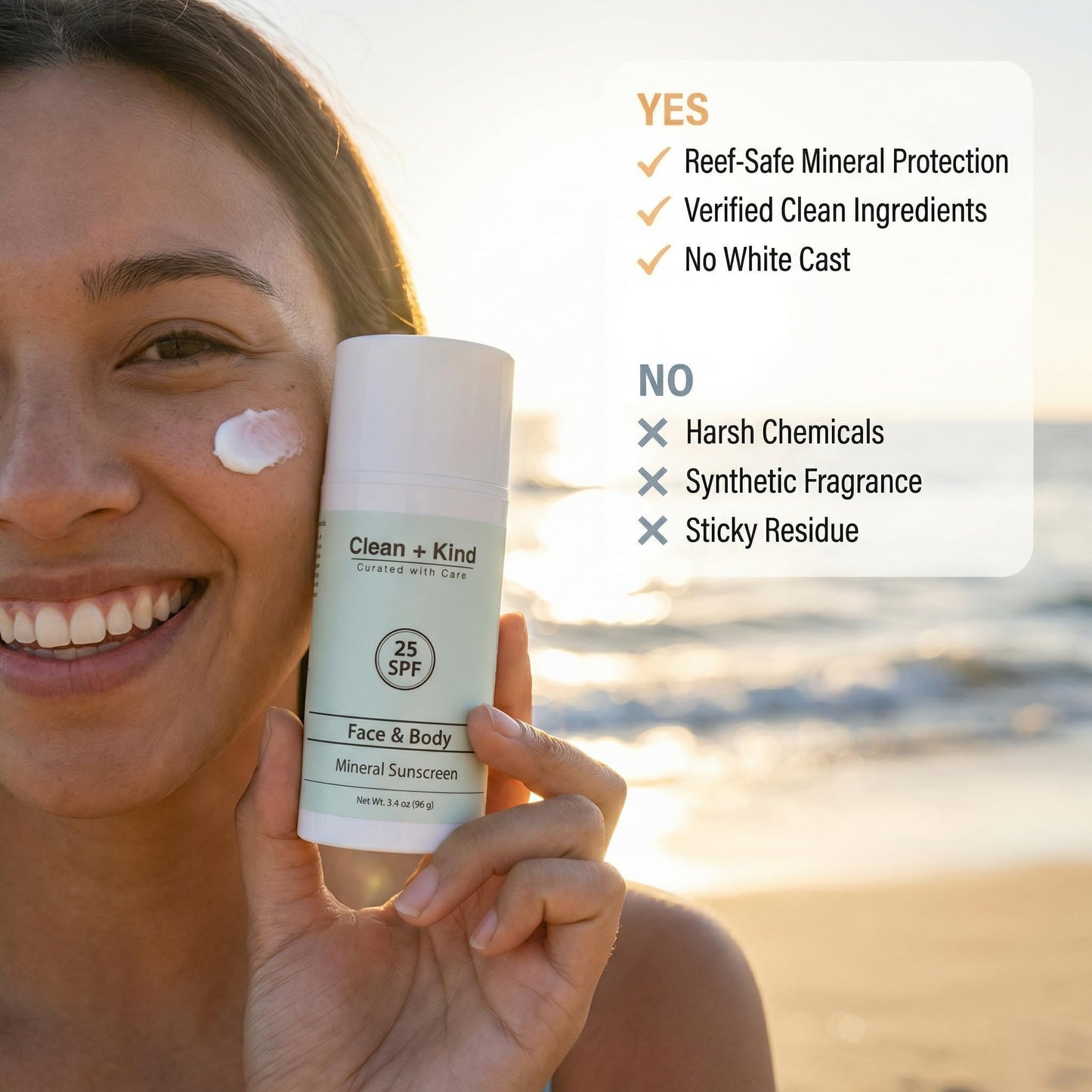 Clean + Kind Organic Beef Tallow Sunscreen SPF 25 Zinc Oxide Vanilla Travel