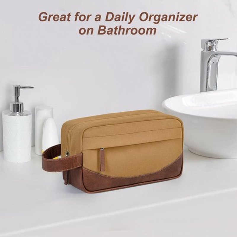 Ezday Travel Toiletry Bag for Men, Hanging Toiletry Organizer, Water Resistant Shaving Kit with Large Capacity for Travel Accessories - Brown