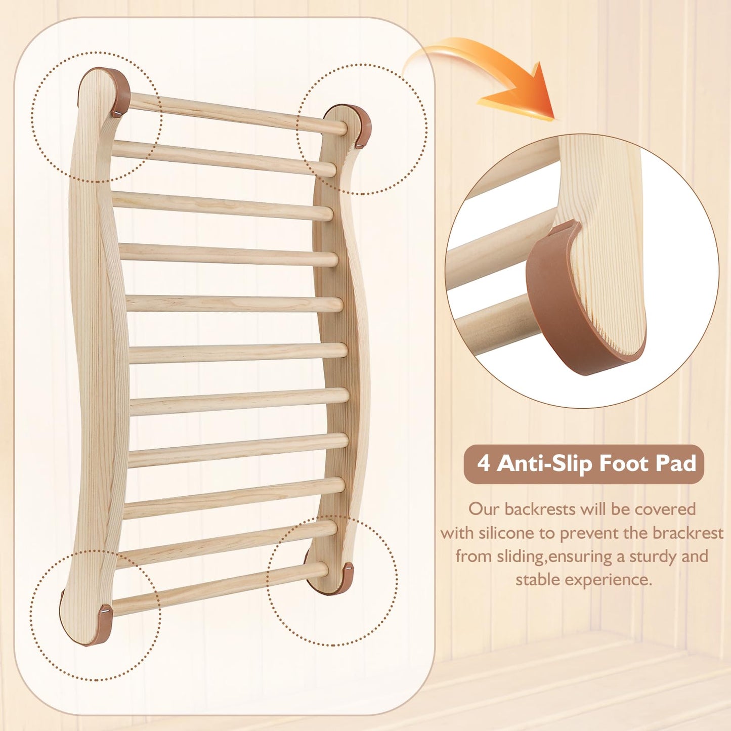 Wiiyita Sauna Backrest Sauna Accessories Wooden Slip-Resistant Non-Toxic Comfortable S-Shape Design Sauna Chair with Back, Sauna Accessories for Any Barrel or Infrared Sauna