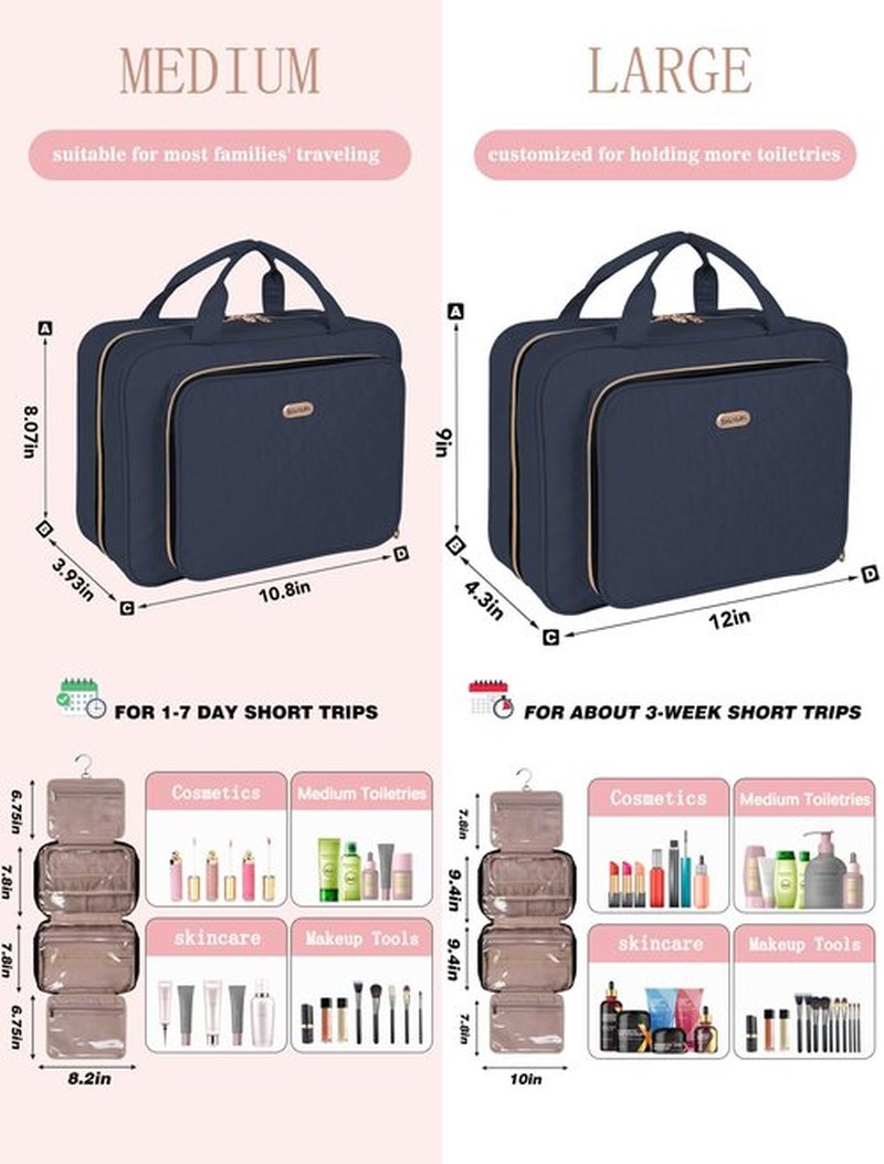 BALULHG Travel Toiletry Bag for Women Large Capacity with Hook - Portable Cosmetic Case,Hanging Makeup Bag for Full Sized Toiletries，Travel Essentials for Business Trips and Camping,Blue