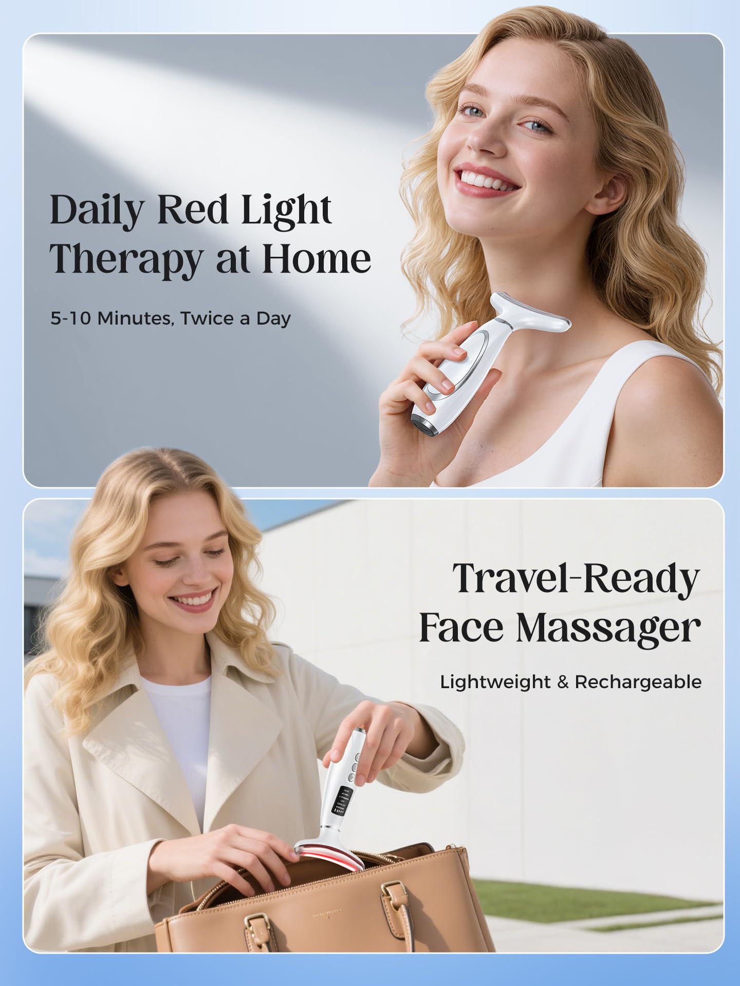 GIHWRRI Red Light Therapy for Face and Neck, 7-Color Face Massager Tool for Anti-Aging & Wrinkle Reduction, Rechargeable LED Phototherapy Device with Heat & Vibration, At-Home Skincare Gift for Women
