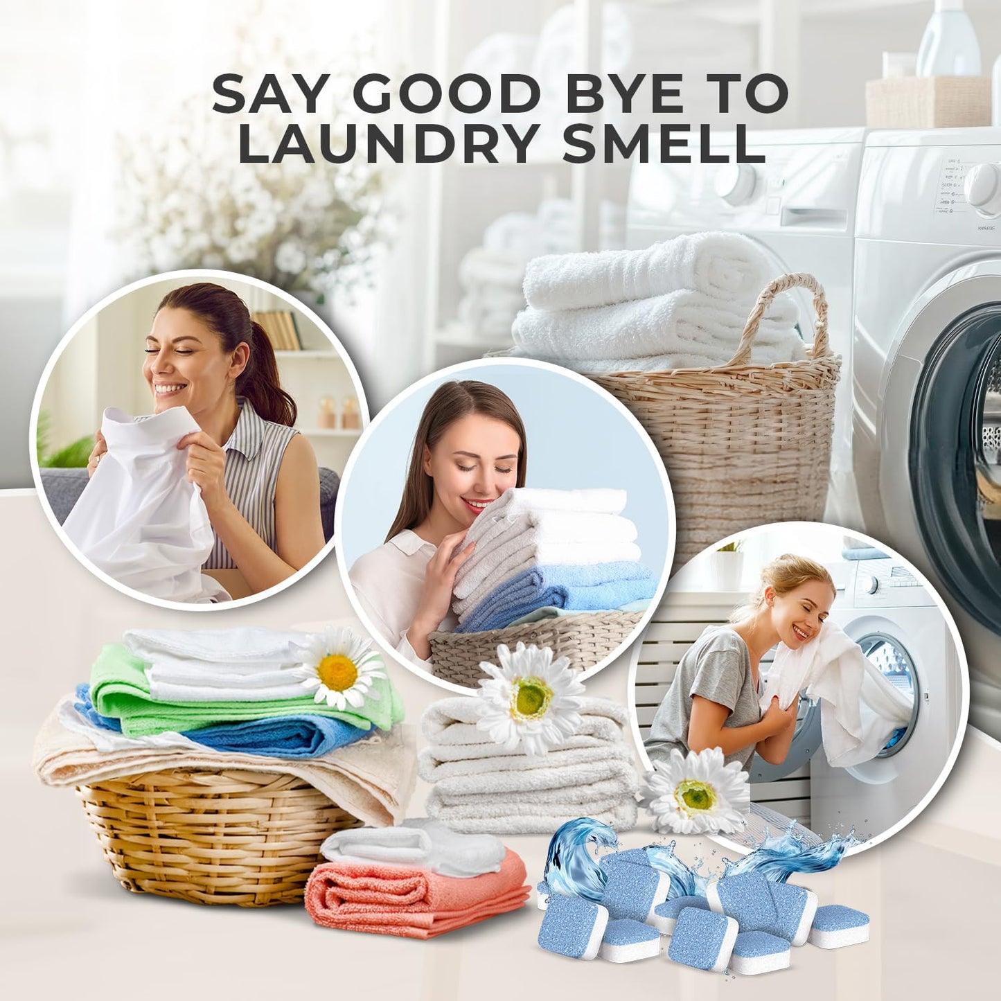 Washing Machine Cleaner Tablets – Deep Clean Washer Descale, Laundry Tub Cleaning Solution, Smell Fresh, Eliminates Buildup & Dirt, For Front & Top Load Washers, Easy-to-Use Tablets, 6 Pack