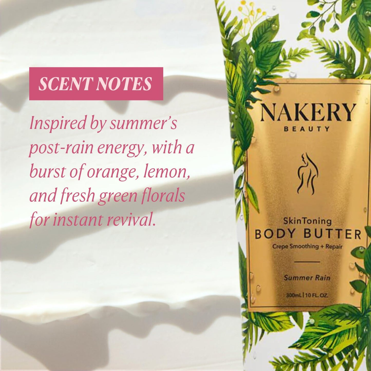 Nakery Skin Toning Body Butter for Women - Firming Body Lotion for Women - Peptide Infused Body Lotion for Crepey & Sagging Skin - Firming Lotion for Neck, Arms & Legs - Summer Rain