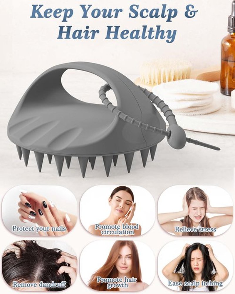 Manmihealth Silicone Hair Scalp Massager & Soft Bath Glove Set 2 PCS, Extra-Large Shampoo Scalp Brush with Body & Face Scrubber for All Hair Skin Types with a Free Silicone Strap&Hook Style2 (Gray*2)