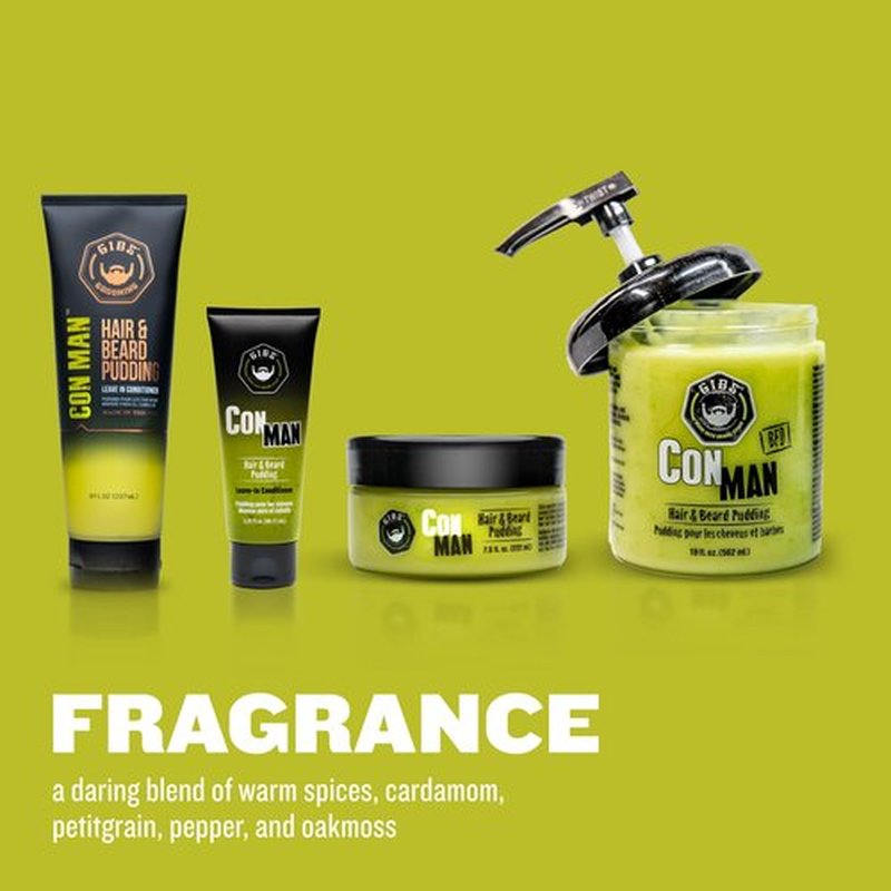 GIBS Con Man Hair & Beard Pudding - Leave In Conditioner - Curl Definer - Moisturizer - 8 oz Squeeze Tube